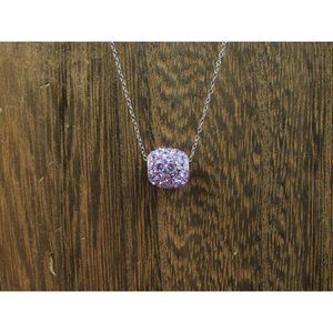 18" Sterling Silver Cylinder Of Purple Crystals Pendant Necklace Vintage Minimal